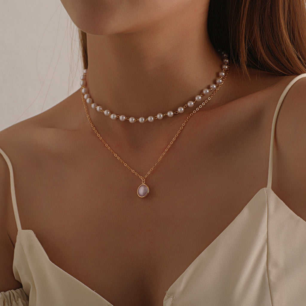 Ornament Fashion Lock Pearl Female Temperamental Necklaces