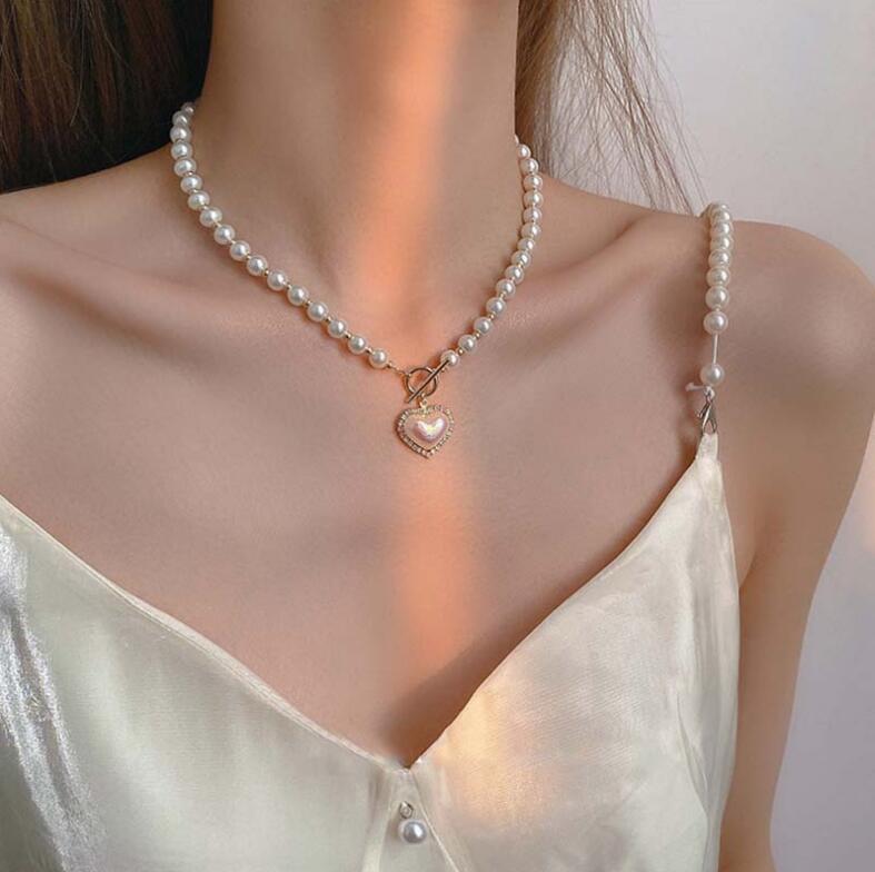 Imitation Pearl Love Cold Style Sweet Buckle Brace Necklaces
