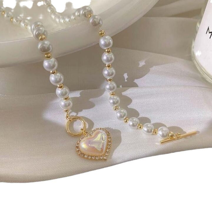 Imitation Pearl Love Cold Style Sweet Buckle Brace Necklaces