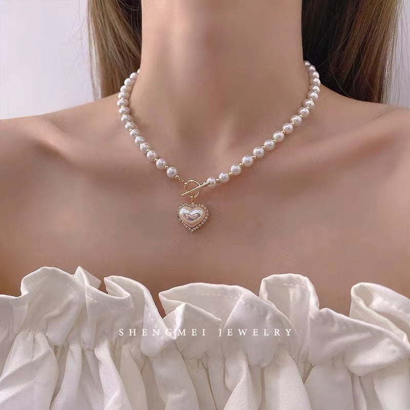 Imitation Pearl Love Cold Style Sweet Buckle Brace Necklaces